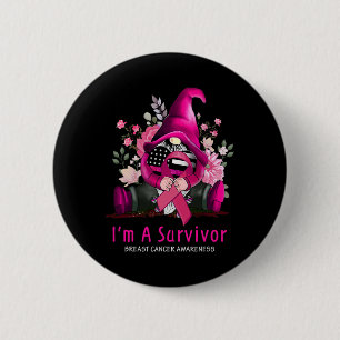 I’m A Survivor Gnome Pink Ribbon Breast Cancer Awa Button