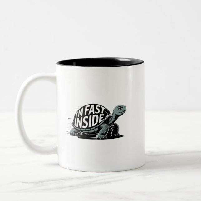 I’m Fast Inside Funny Turtle Humor Two-Tone Coffee Mug (Left)