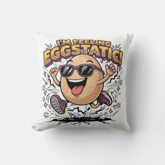 I’m Feeling Eggstatic – Funny Egg Pun Cartoon Throw Pillow