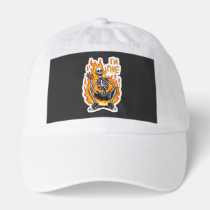 I’m Fine Skeleton on Fire Funny Sticker Illustrati Hat