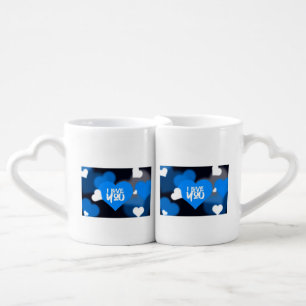 I’m Happy Blue Hearts Minimalist Couple Mug Set