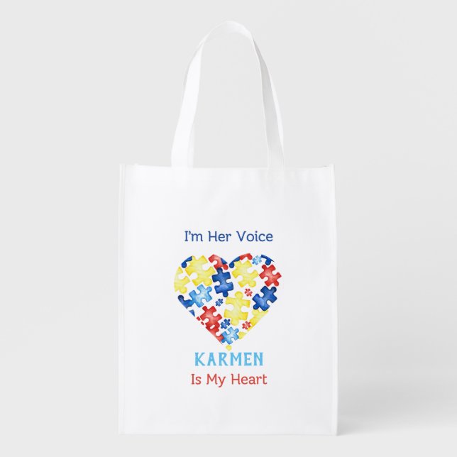 I’m Her Voice She’s my Heart Autism Awareness Grocery Bag (Front)