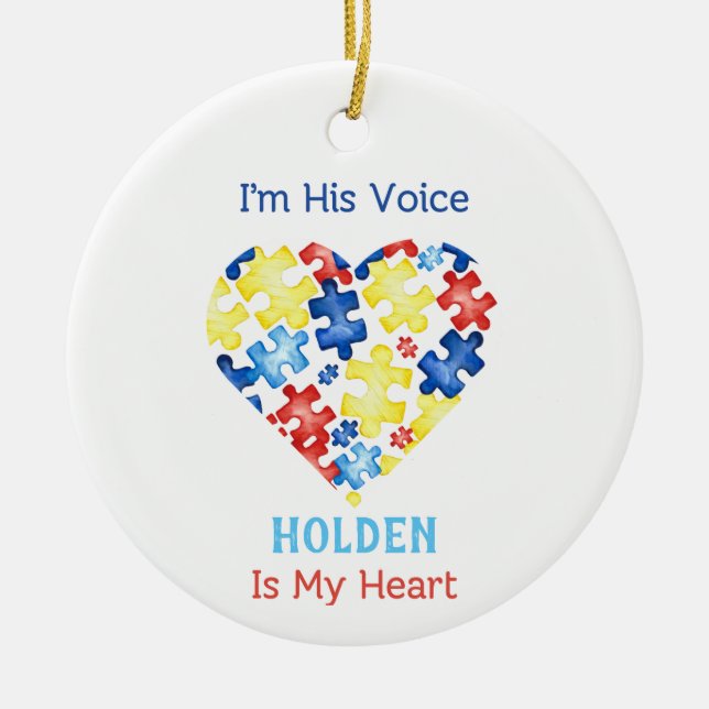 I’m His Voice He’s My Heart Autism Awareness Ceramic Ornament (Front)