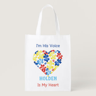 I’m His Voice He’s my Heart Autism Awareness Grocery Bag