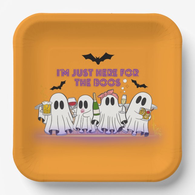 I’m Just Here For The Boos Funny Halloween Paper Plates (Front)