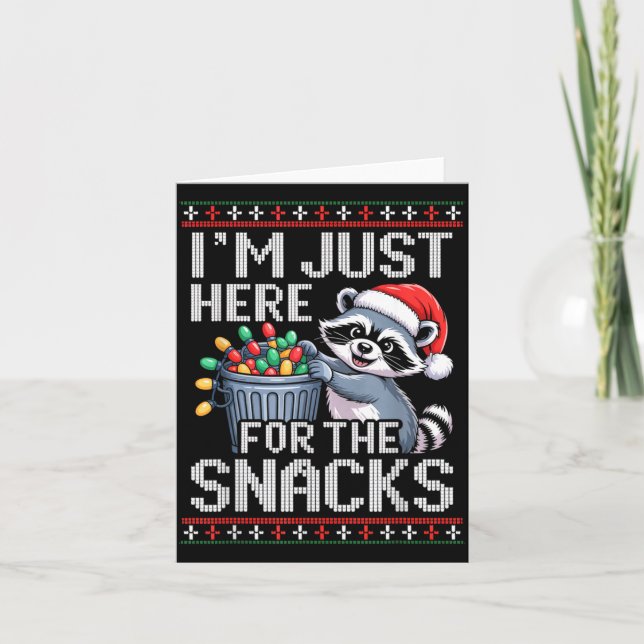 I’m Just Here For The Snacks Raccoon Christmas Ugl Card (Front)