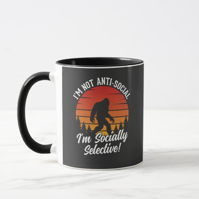 I’m Not Anti-Social Bigfoot Black Mug (Left)