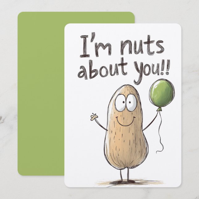 I’m Nuts About You – A Goofy Peanut and Balloon Invitation (Front/Back)