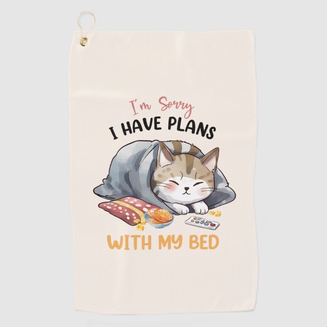 I’m Sorry, I Have Plans with My Bed – Cozy Cat Golf Towel (Front)