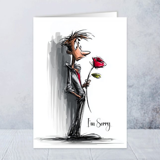 I’m Sorry Sad Man Holding Red Rose Card (Creator Uploaded)