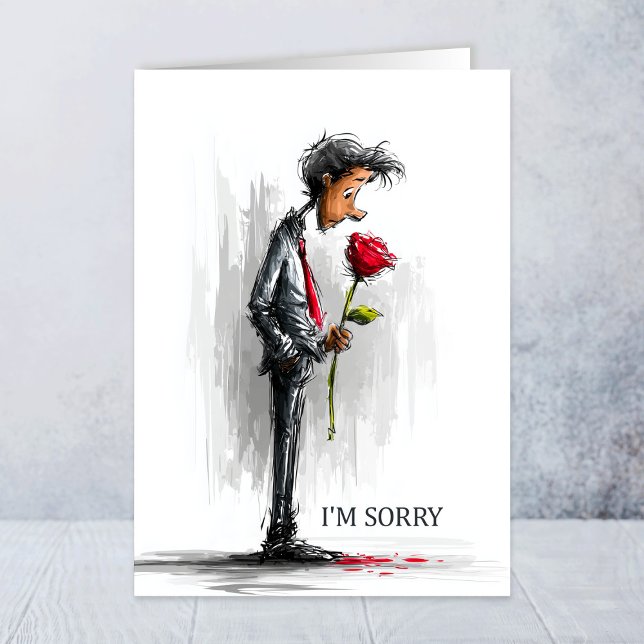 I’m Sorry Sad Man Holding Red Rose Card (Creator Uploaded)