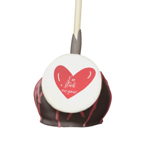 Im stuck on you message on a red heart shape cake pops