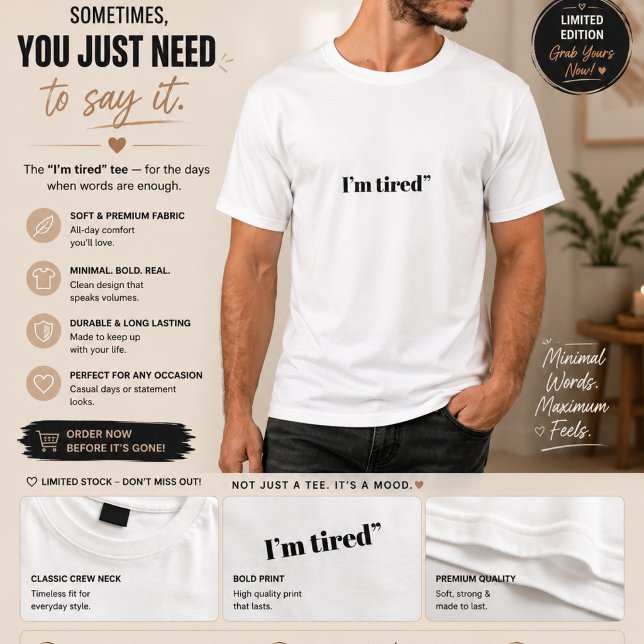 I’m Tired Men’s T-Shirt | Minimal Text Graphic Tee (Creator Uploaded)