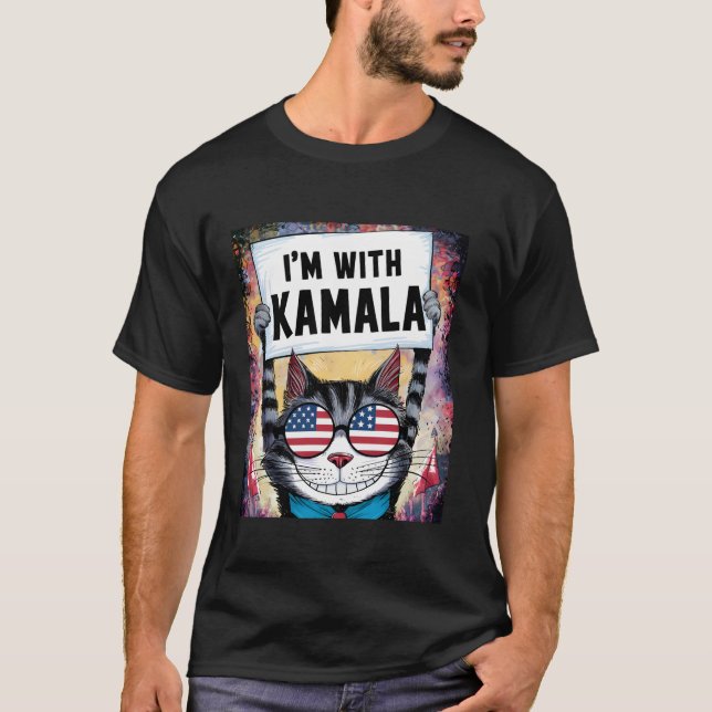 I m with Kamala Harris Walz 2024 Cat Ladies Harris T-Shirt (Front)