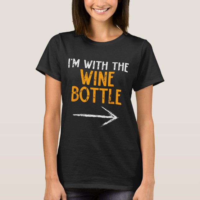 I’m With The Wine Bottle Halloween Matching Couple T-Shirt (Front)