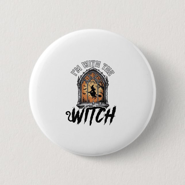 I’m With The Witch Vintage Halloween Button (Front)