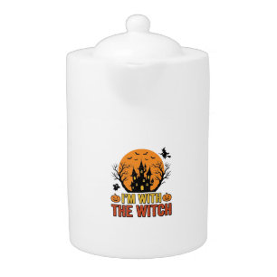 I’m With The Witch Vintage Halloween Castle Design Teapot