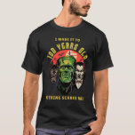 I Made It to 100 Years Quote Funny Sarcastic T-Shirt<br><div class="desc">This spooky triad of Halloween monsters doesn't scare this guy. It features the quote, "I made it to 100 years, nothing scares me." This graphic tee features a very green monster, a dark brown werewolf and very pale vampire under a full moon with birds flying in an orange sky. The...</div>
