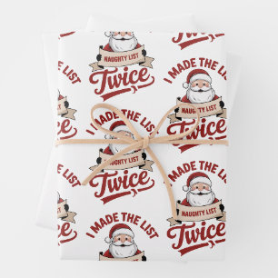 I Made The List Twice Naughty Christmas Santa Wrapping Paper Sheets