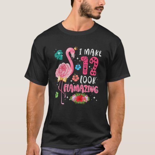 I Make 12 Look Flamazing Floral Flamingo Crown 12t T_Shirt