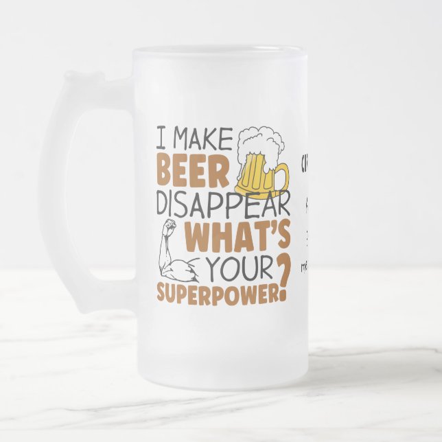 I make beer disappear custom frosted glass beer mug (Left)