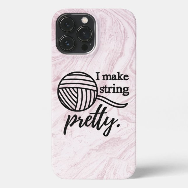 I Make String Pretty Crafts Pink Marble iPhone Case (Back)