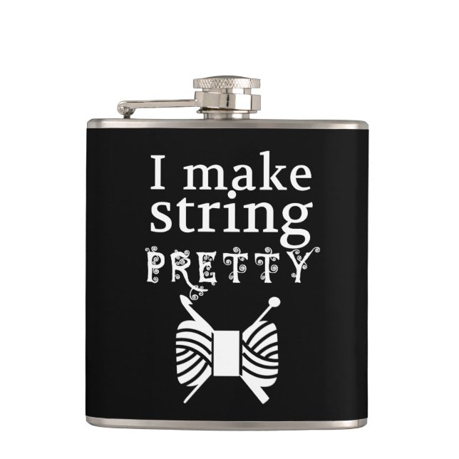 I Make String Pretty Yarn Crafts {Dark} Flask (Front)