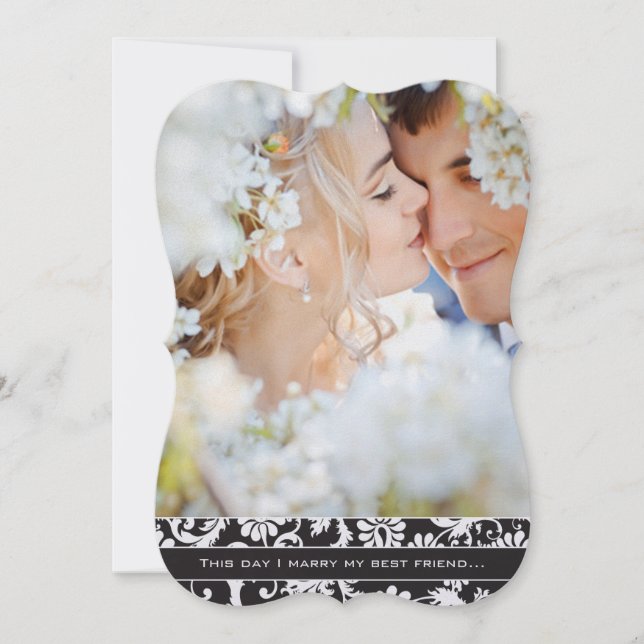 I marry my Best Friend Photo Damask Wedding Invitation (Front)