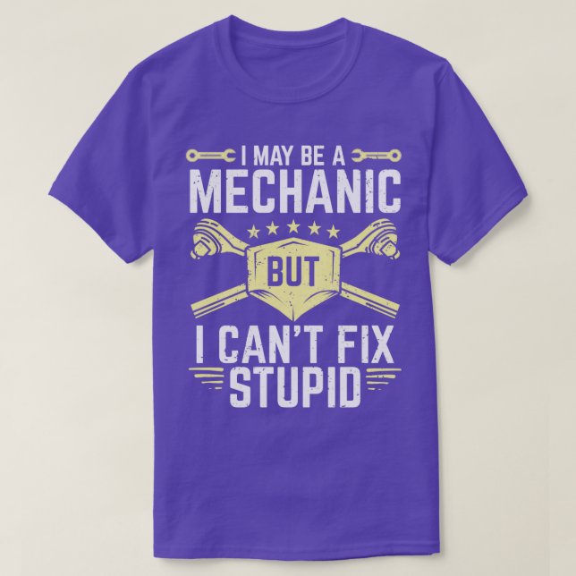 I May Be A Mechanic But I Cant Fix Stupid  T-Shirt (Design Front)