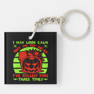 I May Look Calm But Halloween Spider Owl Pumpkin Keychain