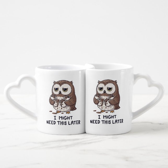 I Might Need Coffee Later - Funny Owl Humor Coffee Mug Set (Front Nesting)