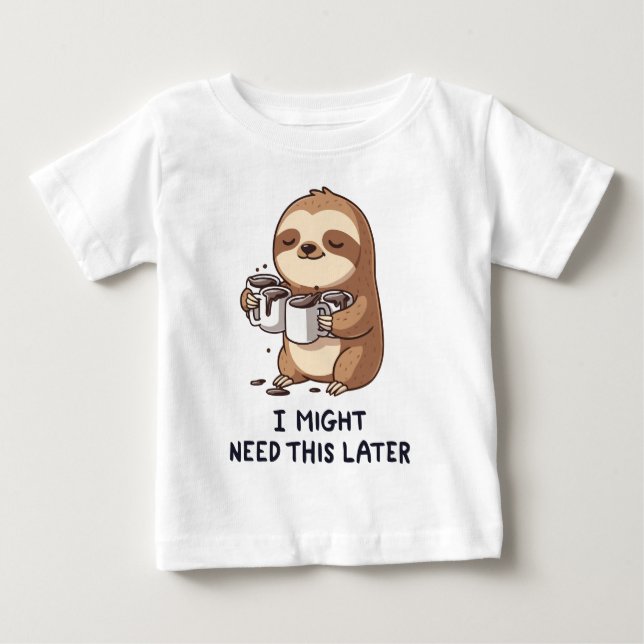 I Might Need Coffee Later - Lazy Sloth Humor Baby T-Shirt (Front)