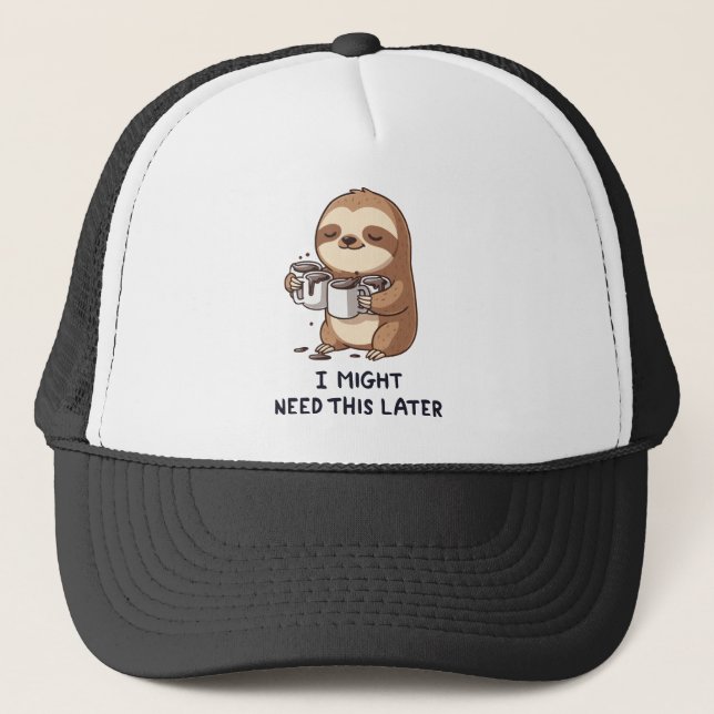 I Might Need Coffee Later - Lazy Sloth Humor Trucker Hat (Front)