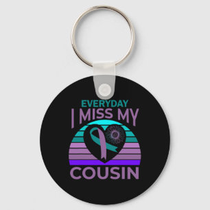 I Miss My Cousin Heart Sunflower Suicide Awareness Keychain