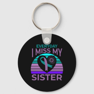I Miss My Sister Heart Ribbon Suicide Awareness Br Keychain
