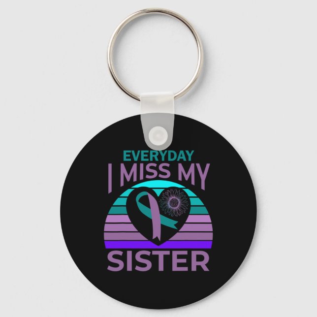 I Miss My Sister Heart Ribbon Suicide Awareness Br Keychain (Front)