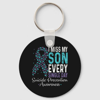 I Miss My Son Every Single Day Prevention Ribbon Keychain