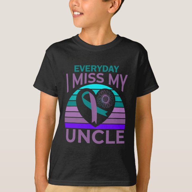 I Miss My Uncle Heart Sunflower Suicide Awareness  T-Shirt (Front)