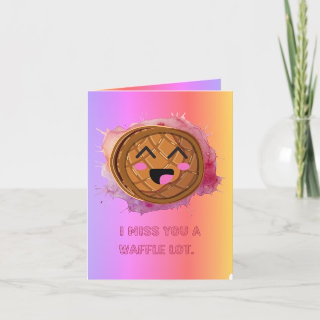 I Miss You A Waffle Lot Funny Food Pun  Card (Front)