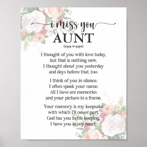 I Miss You Aunt Poem Poster