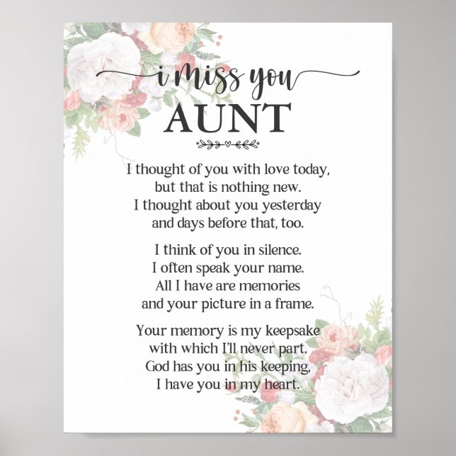 I Miss You Aunt Poem Poster (Front)