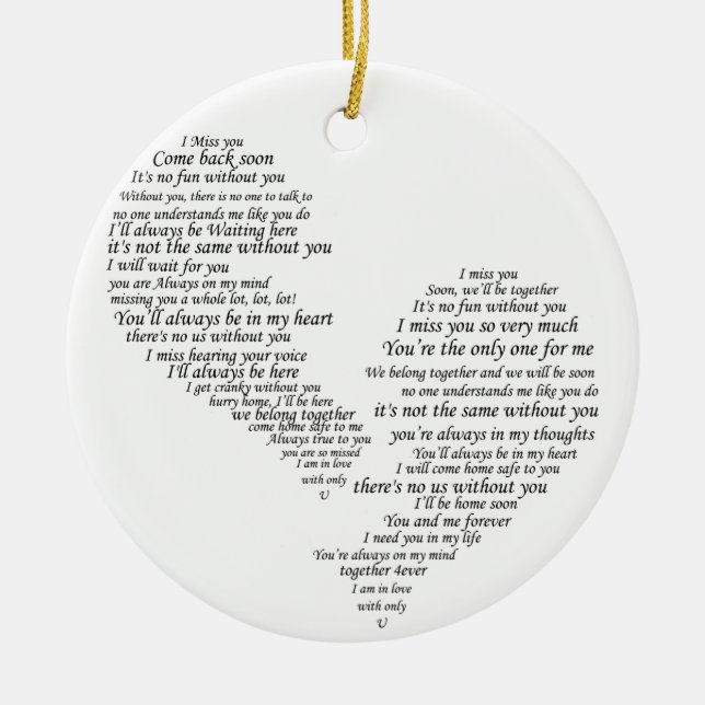 I Miss You - Broken Separated Heart Ceramic Ornament (Front)