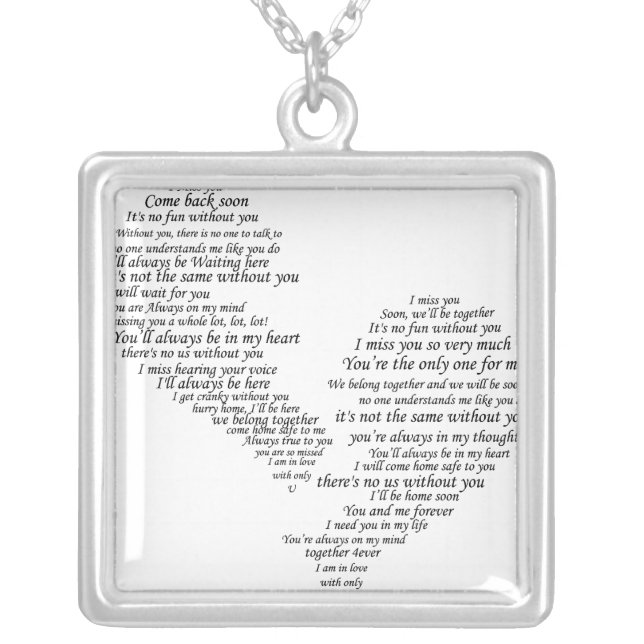 I Miss You - Broken Separated Heart Silver Plated Necklace (Front)