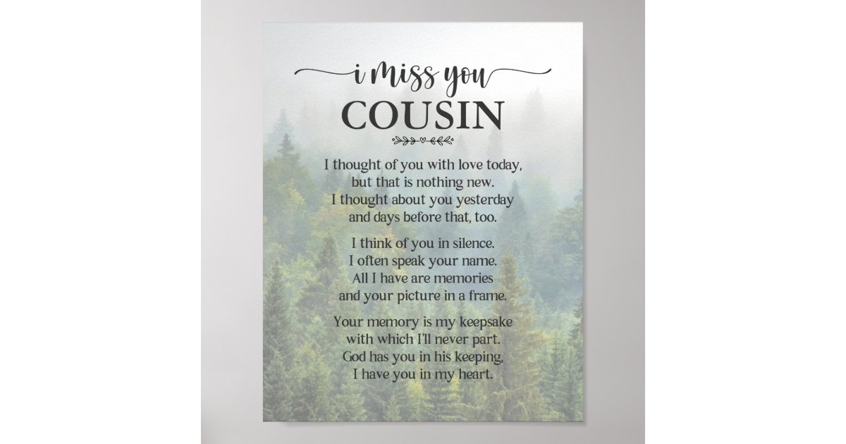 I Miss You Cousin Poem Poster | Zazzle