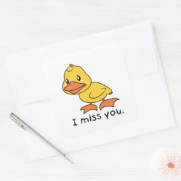 I Miss You Crying Yellow Duckling Duck Mug Hat Square Sticker | Zazzle