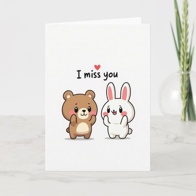 I Miss You Cute Bear Bunny Card (Front)