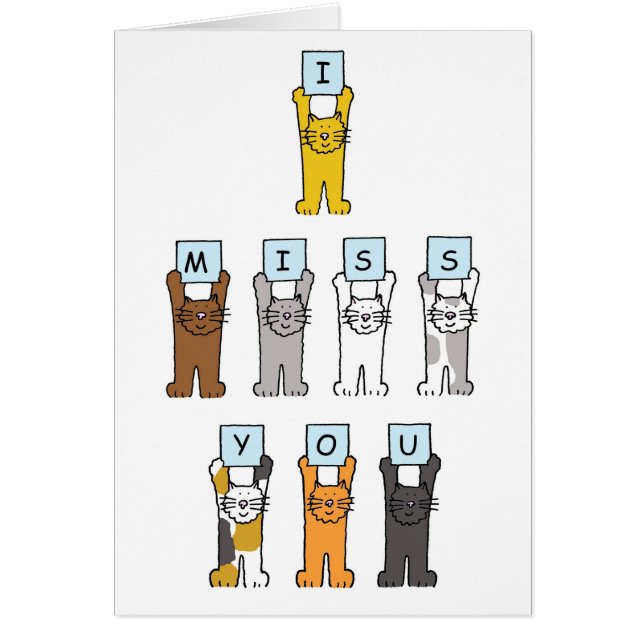 I Miss You Cute Cartoon Cats Cards (Front)