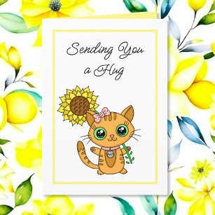 I Miss You   Cute Cat and Sunflower   Card