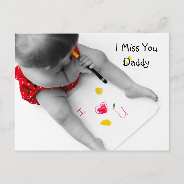 I Miss You Daddy I Love You Dad With Red Heart Postcard (Front)