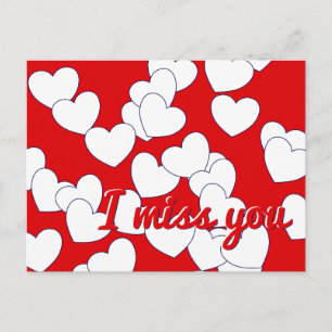 'I miss you' Editable Text, Red, White Hearts Love Postcard